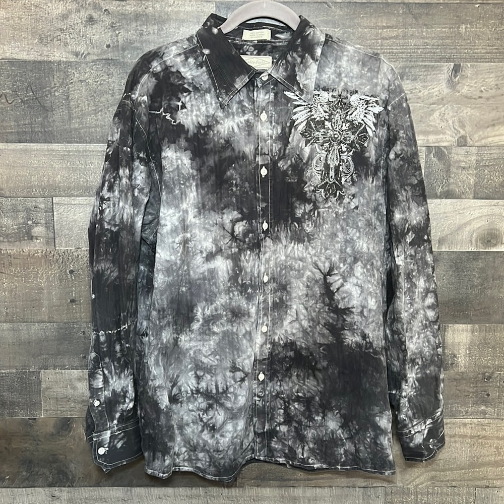 Eighty Eighty Black White Washed Long Sleeve Button Down Shirt